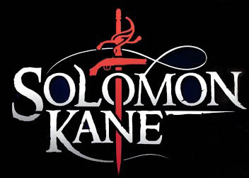 Logo for the Solomon Kane comics. His name is in bright text with a worn outline, with a red rapier plunging down through the second O. Trailing from the M and K are thin, swooshing lines, giving the logo a refined, swashbuckling feeling.