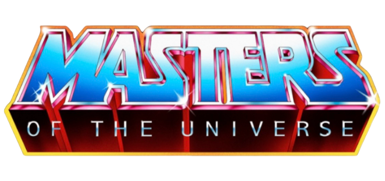 The Masters of the Universe logo. The word 'Masters' is centered, set above the 'of the Universe' text, in much larger, chrome text.